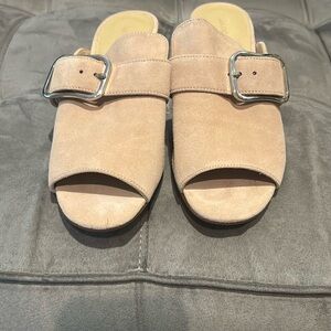 Marc Fisher Tan Suede Mules with Buckle